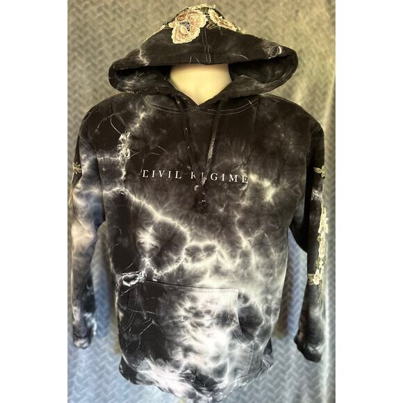 Civil Regime Embroidered Rose Hoodie Thunder Wash Tie Dye Small Street Galaxy - Picture 1 of 7